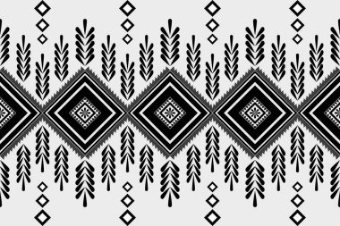 Siyah ve beyaz geometrik etnik desenler kusursuz arka plan nakışı. Kabile Navajo geleneksel baskı sanatı Aztek. Duvar kağıdı, doku, tekstil, kumaş, giysi, ambalaj, batik, sarong için tasarım.