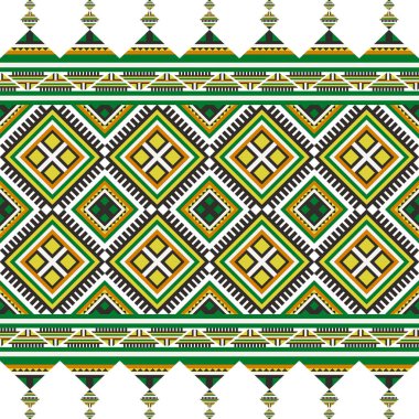 Green white and yellow vintage tribal abstract geometric Ethnic  pattern. Native fabric decoration traditional embriodery seamless background. Design for fabric, art, wallpaper, textile, wrapping. Illustration. clipart