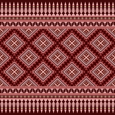 Klasik soyut geometrik, dikişsiz Tayland deseni. Porselen, çingene, seramik fayans, doku, duvar, kağıt, kumaş için kırmızı ve pembe geleneksel kabile tekstil tasarımı.