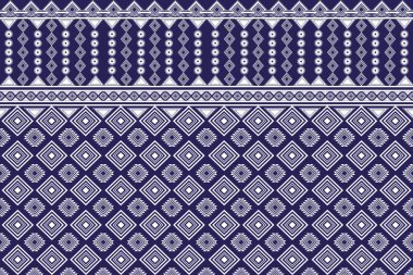 Klasik soyut geometrik, dikişsiz Tayland deseni. Porselen, çingene, seramik fayans, doku, duvar, kağıt, kumaş için mavi ve beyaz geleneksel kabile tekstil tasarımı.