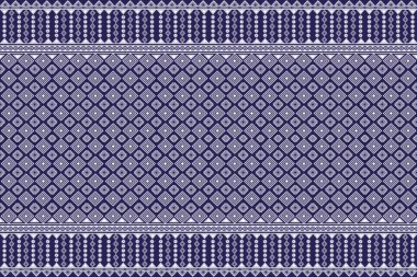 Klasik soyut geometrik, dikişsiz Tayland deseni. Porselen, çingene, seramik fayans, doku, duvar, kağıt, kumaş için mavi ve beyaz geleneksel kabile tekstil tasarımı.
