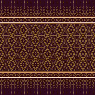 Yerli kırmızı kumaş geometrik kabile deseni. Güneybatı Aztek Navajo etnik, kusursuz Ikat. Tekstil, baskı, duvar kağıdı, ambalaj, giysi, batik, sargı için tasarım vektörü.