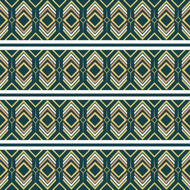 Ikat Fabric Deseni 'nin soyut yeşil arkaplan görüntüsü. Aztek kabilesi tarzında, etnik fakirler kusursuz çizgiler. Arkaplan, duvar kağıdı, kumaş, perde, halı, ambalaj, giysi, sarong için tasarım