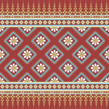 Yerli kırmızı kumaş geometrik soyut etnik model. Güneybatı Aztek Navajo kusursuz Ikat. Tekstil, baskı, duvar kağıdı, ambalaj, giysi, batik, sargı için tasarım vektörü.