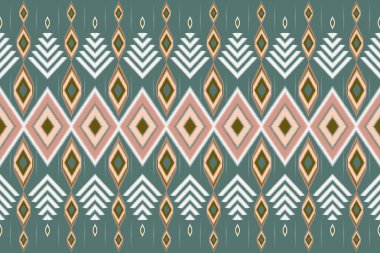 Geometrik kumaş deseni taşıyıcısı. Baskı, halk, giysi, sarong, duvar kağıdı, ambalaj için yeşil arka planda geleneksel tekstil çizgileri olan etnik kökensiz kabile dokusu.