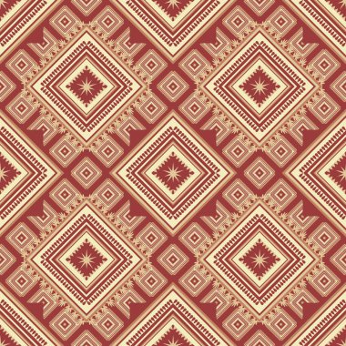 Kırmızı ve sarı klasik geometrik soyut etnik model. Yerli kumaş dekorasyonu geleneksel nakış pürüzsüz parlak renk arkaplanı, baskı, duvar kağıdı, yastık, kumaş tasarımı.