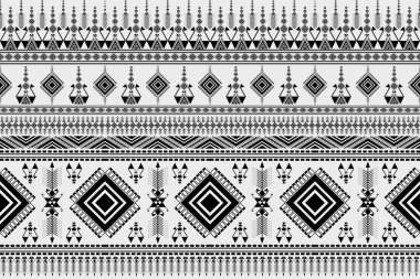 Siyah ve beyaz soyut etnik model. Yerli geometrik Aztek dikişsiz. Kabilenin kusursuz deseni. Kumaş, tekstil, duvar kâğıdı, ambalaj, sarong, Batik için geleneksel kumaş desenleri..
