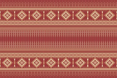 Klasik kırmızı ve sarı geometrik soyut etnik model. Yerli kumaş dekorasyonu geleneksel nakış pürüzsüz parlak renk arkaplanı, baskı, duvar kağıdı, yastık, kumaş tasarımı.