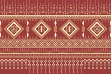 Klasik kırmızı ve sarı geometrik soyut etnik model. Yerli kumaş dekorasyonu geleneksel nakış pürüzsüz parlak renk arkaplanı, baskı, duvar kağıdı, yastık, kumaş tasarımı.