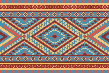 Klasik Mavi Geleneksel Etnik Navajo deseni kusursuz. Aztek geometrik sanat. Duvar kâğıdı, yastık, giysi ve kumaş için kabile tekstil arka plan tasarımı. Vektör