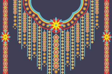 Yerli Geometrik Etnik Düzen. Geleneksel Boyunbağı nakış tasarımı. Moda kadınları için kolye doğulu kabile dokusu, giysi.