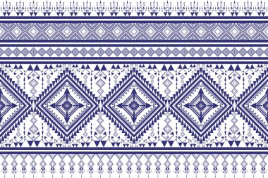 Yerli desenli beyaz elementler etnik desen. Tekstil, halı, duvar kağıdı, giysi, Batik, Sarong, İpek için mavi arka planda geleneksel Tayland desenli kumaş