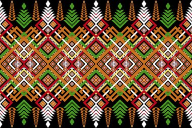 Geleneksel Soyut Geometrik Etnik Düzen. Arkaplan veya halı, duvar kağıdı, batik ambalaj, perde tasarımı, vektör illüstrasyonu için Doğu Kabilesi nakış tasarımı.