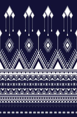 Dikey süslemeler, desenli beyaz elementler, etnik desenli. Tekstil, halı, duvar kağıdı, giysi, Batik, Sarong, İpek için mavi arka planda geleneksel Tayland desenli kumaş