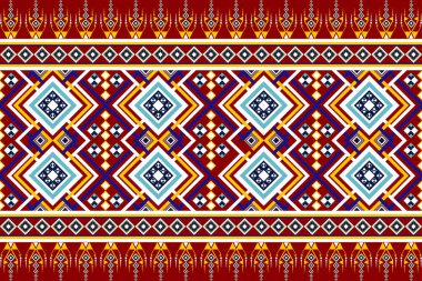 Yerli soyut Asya Etnik modeli. Yerli kabile süsü kusursuz. Giysi, tekstil, duvar kağıdı ve ambalaj için kırmızı arkaplan tasarımında Aztek geometrik navajo nakışı