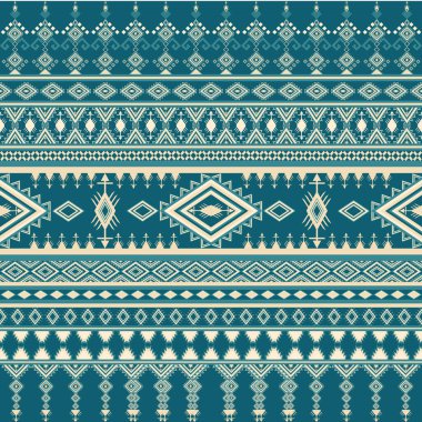 Yeşil Geleneksel Soyut Geometrik Etnik Düzen. Oryantal kabile nakışlı kumaş, arkaplan ya da halı için soyut sınır tasarımı, duvar kağıdı, batik ambalaj. Vektör illüstrasyonu