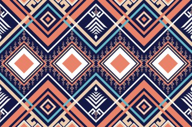 Geometrik soyut, pürüzsüz etnik model. Geometrik oryantal kabile mavi arka plan halk nakışı Navajo tekstil tarzı. Nakış Aztek stili. Duvar kağıdı, Batik, giysi, Sarong için tasarım