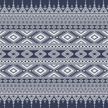 İndigo mavisi soyut geometrik etnik model. Geleneksel çokgen çizgileri. Navajo kusursuz desen. Kumaş desenli giysi perdeleri ve sarong için Aztek sınırı yerli kabile tasarımı. 