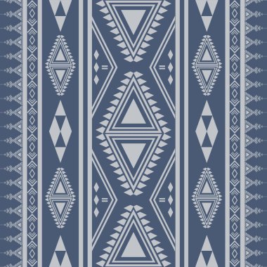 İndigo mavisi soyut geometrik etnik model. Geleneksel çokgen çizgileri. Navajo kusursuz desen. Kumaş desenli giysi perdeleri ve sarong için Aztek sınırı yerli kabile tasarımı.