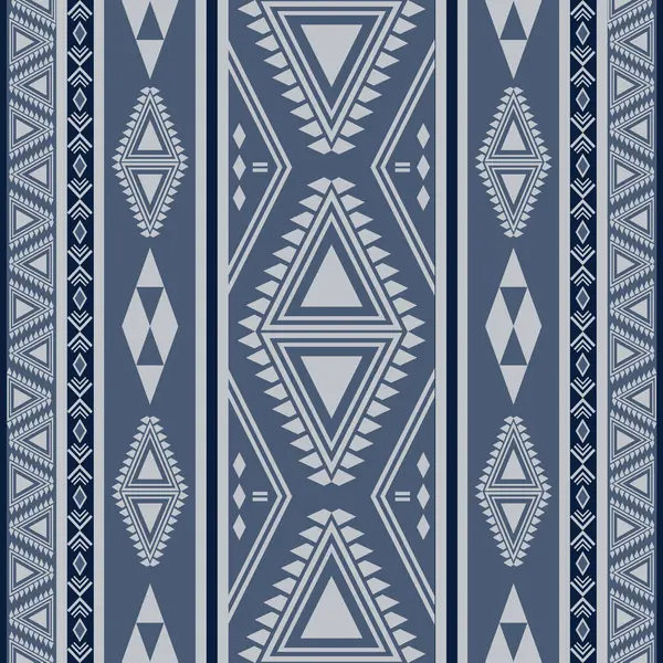 İndigo mavisi soyut geometrik etnik model. Geleneksel çokgen çizgileri. Navajo kusursuz desen. Kumaş desenli giysi perdeleri ve sarong için Aztek sınırı yerli kabile tasarımı.