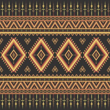 Sarı geometrik soyut, pürüzsüz etnik model. Geometrik oryantal kabile siyah arka plan halk nakışı Navajo tekstil tarzı. Nakış Aztek stili. Duvar kağıdı, Batik, giysi, Sarong için tasarım