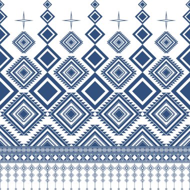Klasik mavi soyut geometrik etnik model. Geleneksel çokgen çizgileri. Navajo pürüzsüz beyaz arka plan kumaş desenli giysi perdeleri ve sarong için Aztek sınır yerli kabile tasarımı.. 