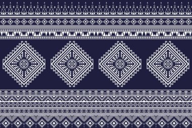 İndigo mavisi soyut geometrik etnik model. Geleneksel çokgen çizgileri. Navajo kusursuz desen. Kumaş desenli giysi perdeleri ve sarong için Aztek sınırı yerli kabile tasarımı.