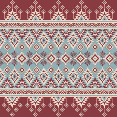 Kabilesel kökenli Aztek kökenli. Geometrik dikişsiz süs. Sınır dekorasyonu. Sarong, duvar kağıdı, tekstil, kumaş, giysi, batik, halı, nakış için tasarım.