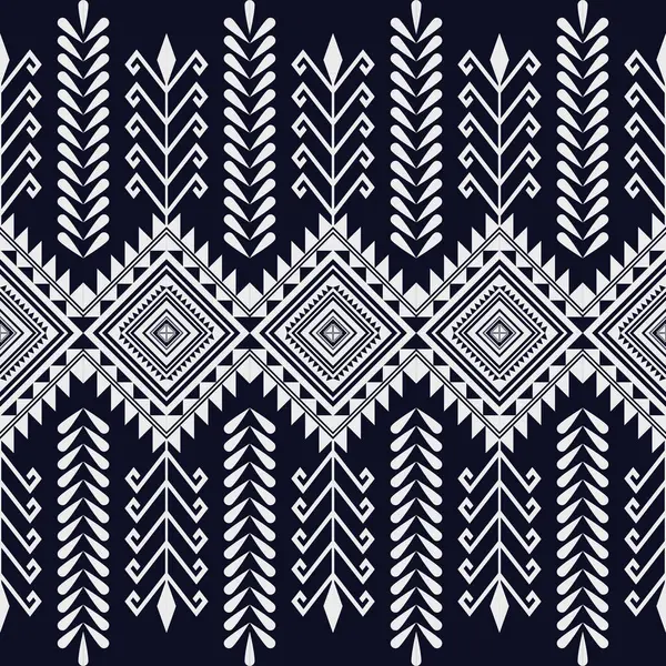 Beyaz soyut etnik model. Mavi arka plan halk nakışı tekstil tarzında geometrik oryantal kabile. Nakış Aztek stili. Arkaplan, duvar kağıdı, kumaş, giysi, Sarong, Saree için tasarım