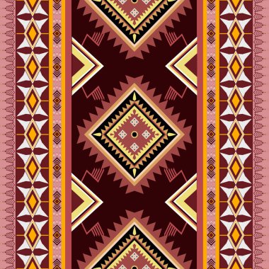 Kırmızı Aztek etnik şablonu geleneksel kabile soyutlaması. Geometrik dikişsiz süs. Sınır dekorasyonu. Arkaplan, duvar kağıdı, tekstil, kumaş, giysi, batik, halı, Sarong için tasarım