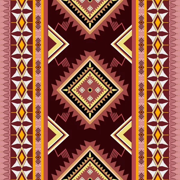 Kırmızı Aztek etnik şablonu geleneksel kabile soyutlaması. Geometrik dikişsiz süs. Sınır dekorasyonu. Arkaplan, duvar kağıdı, tekstil, kumaş, giysi, batik, halı, Sarong için tasarım