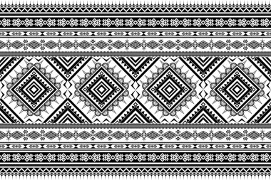 Soyut etnik geometrik siyah-beyaz sanat. Tek renkli kabilenin kusursuz deseni. Aztek halk nakışları. Geleneksel Afrika çizgileri. Halı, kapak, duvar kağıdı, ambalaj, kumaş için tasarım