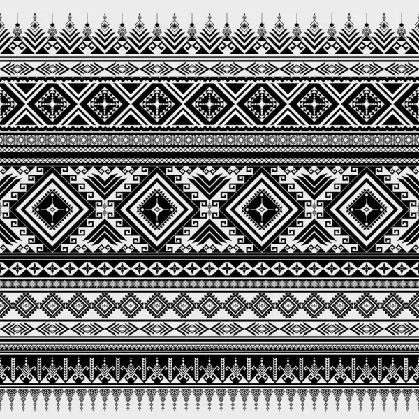 Yerli siyah ve beyaz geometrik soyut etnik model. Tek renkli kabilenin kusursuz deseni. Aztek halk nakışları. Geleneksel Afrika çizgileri. Halı, kapak, duvar kağıdı, ambalaj, kumaş için tasarım