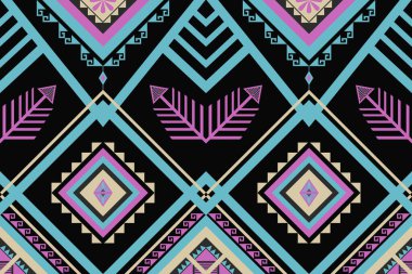 Yerli soyut etnik geometrik güzel renk deseni. Kusursuz bir kabile geçmişi var. Aztek halk nakışları. Geleneksel Afrika çizgileri. Halı, kapak, duvar kağıdı, ambalaj, kumaş için tasarım
