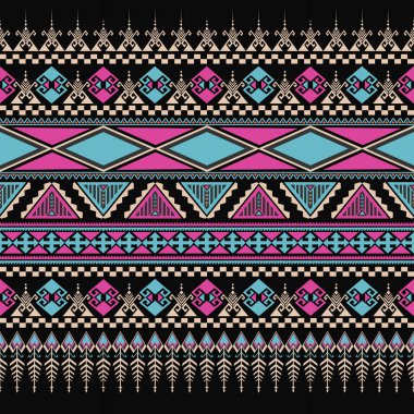 Yerli soyut etnik geometrik güzel renk deseni. Kusursuz bir kabile geçmişi var. Aztek halk nakışları. Geleneksel Afrika çizgileri. Halı, kapak, duvar kağıdı, ambalaj, kumaş için tasarım