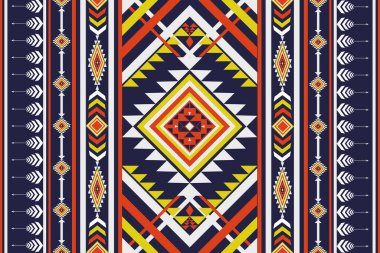 Yerli soyut geometrik etnik model. Aztek kumaş ev dekorasyonu geleneksel nakış desenli dikişsiz arka plan. Kumaş, sanat, duvar kağıdı, tekstil, ambalaj için tasarım. Vektör İllüstrasyonu