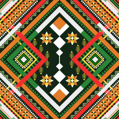 Yerli soyut geometrik etnik model. Aztek kumaş ev dekorasyonu geleneksel nakış desenli dikişsiz arka plan. Kumaş, sanat, duvar kağıdı, tekstil, ambalaj için tasarım. Vektör İllüstrasyonu