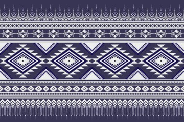 Soyut kabile mavi ve beyaz etnik desen. Aztek kabilesinin kusursuz bir geçmişi var. Geleneksel geometrik nakış deseni. Giysi, kumaş, sanat, duvar kağıdı, tekstil, ambalaj tasarımı.