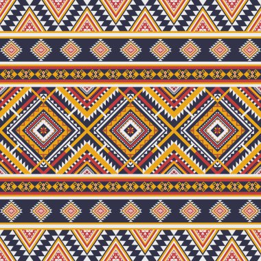 Soyut renkli etnik şablon. Aztek tarzı kusursuz bir kabile geçmişi var. Geleneksel geometrik nakış deseni. Giysi, kumaş, sanat, duvar kağıdı, tekstil, ambalaj tasarımı.