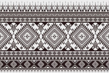 Soyut siyah-beyaz kabile şablonu. Aztek kabilesinin kusursuz bir geçmişi var. Geleneksel geometrik nakış deseni. Giysi, kumaş, sanat, duvar kağıdı, tekstil, ambalaj tasarımı.