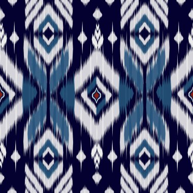 Geleneksel soyut geometrik Ikat deseni pürüzsüz. Etnik Aztek, Kızılderili kabilesi ve Afrika yerli tekstili. Arkaplan soyut folklor süslemesi işlemeli arka plan. Vektör illüstrasyonu