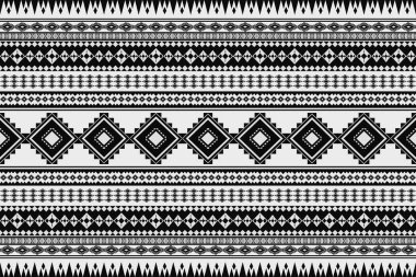 Soyut siyah-beyaz etnik model. Aztek tarzı kusursuz bir kabile geçmişi var. Geleneksel geometrik nakış deseni. Giysi, kumaş, sanat, duvar kağıdı, tekstil, ambalaj tasarımı.