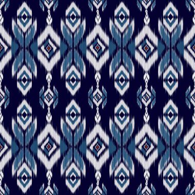 Geleneksel soyut geometrik Ikat deseni pürüzsüz. Etnik Aztek, Kızılderili kabilesi ve Afrika yerli tekstili. Arkaplan soyut folklor süslemesi işlemeli arka plan. Vektör illüstrasyonu