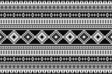 Soyut siyah-beyaz etnik model. Aztek tarzı kusursuz bir kabile geçmişi var. Geleneksel geometrik nakış deseni. Giysi, kumaş, sanat, duvar kağıdı, tekstil, ambalaj tasarımı.
