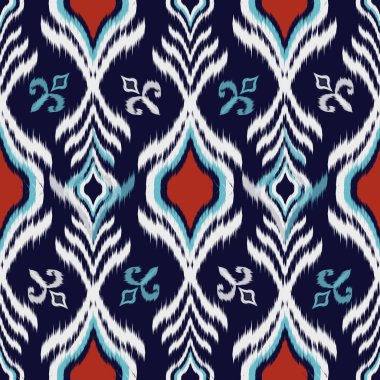 Geleneksel soyut geometrik Ikat deseni pürüzsüz. Etnik Aztek kabilesi Kızılderili, Afrika kökenli tekstil. Klasik soyut folklor süslemesi işlemeli arka plan. Vektör illüstrasyonu