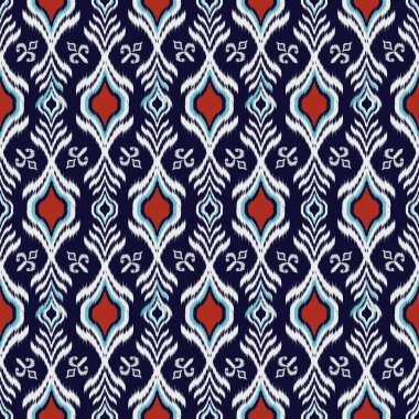 Geleneksel soyut geometrik Ikat deseni pürüzsüz. Etnik Aztek kabilesi Kızılderili, Afrika kökenli tekstil. Klasik soyut folklor süslemesi işlemeli arka plan. Vektör illüstrasyonu