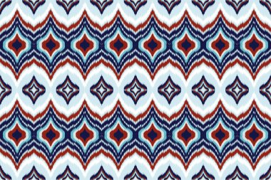 Geleneksel soyut geometrik Ikat deseni pürüzsüz. Etnik Aztek, Kızılderili kabilesi ve Afrika yerli tekstili. Arkaplan soyut folklor süslemesi işlemeli arka plan. Vektör illüstrasyonu