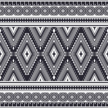 Yerli güneybatı kabilesi Navajo modeli. Soyut mavi ve beyaz geometrik etnik model. Aztek kabilesinin kusursuz bir geçmişi var. Geleneksel geometrik nakış. Kumaş kumaş duvar kağıdı tekstil ambalajı için tasarım