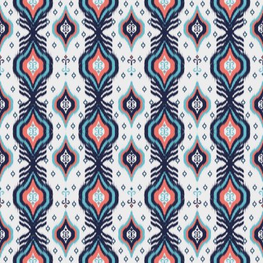 Geleneksel soyut geometrik Ikat deseni pürüzsüz. Etnik Aztek kabilesi Kızılderili, Afrika kökenli tekstil. Klasik soyut folklor süslemesi işlemeli arka plan. Vektör illüstrasyonu