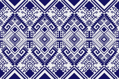 Soyut geometrik Etnik desen kusursuz. Lacivert Aztek, Kızılderili kabilesi ve Afrika tekstili. Arkaplan soyut folklor süslemesi işlemeli arka plan. Vektör illüstrasyonu